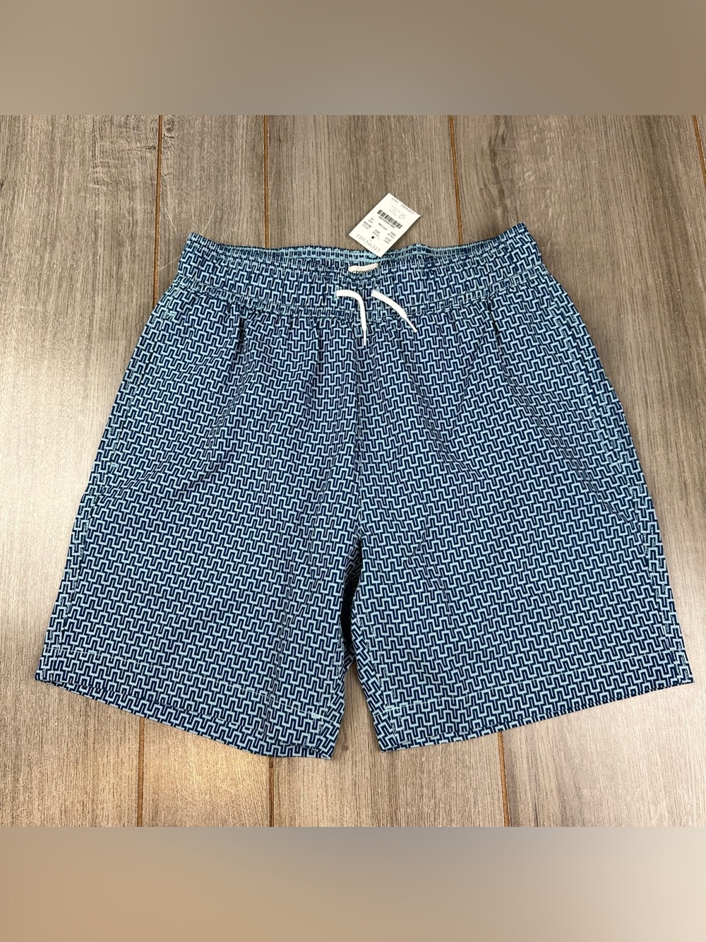 J.Crew Crewcuts Swim Trunks Boys 14 Geometric Print Blue NEW